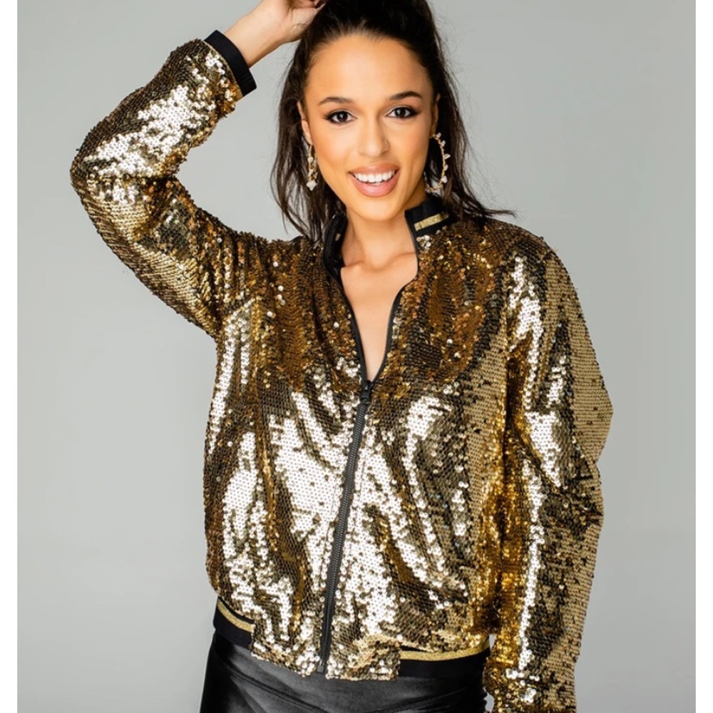 BuddyLove Paris Sequin Bomber Jacket - Gold